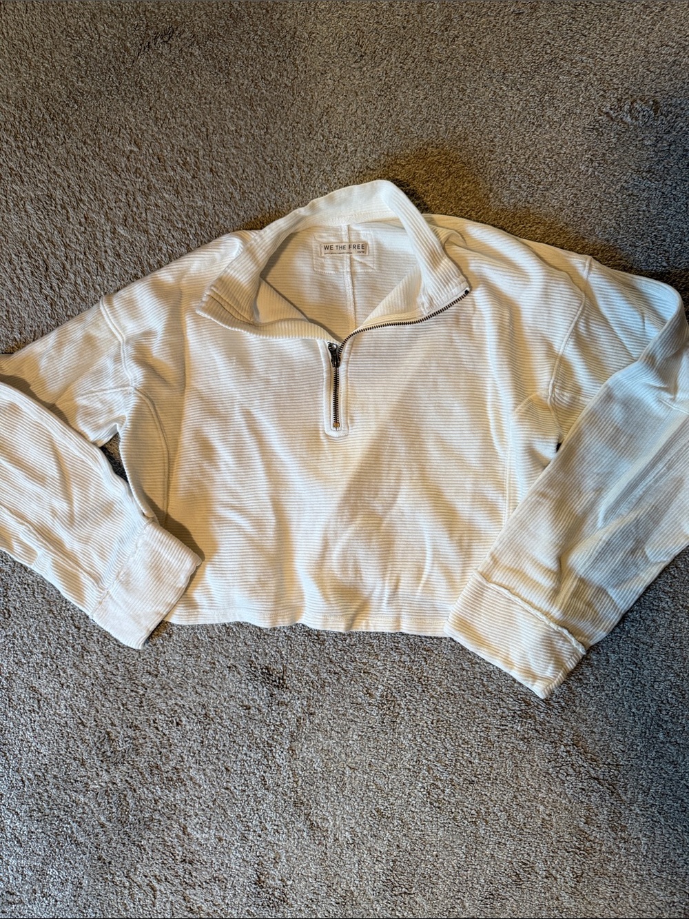 We The Free Cream Ribbed Cropped Quarter-Zip